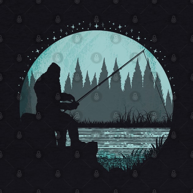 Bigfoot Fishing Moon Night by Tesszero